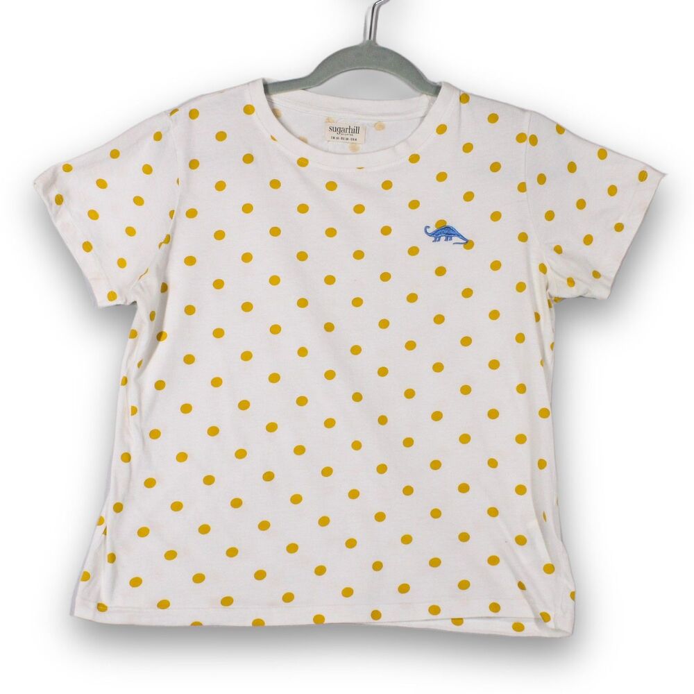 Sugarhill Brighton White Polka Dot Crop T-shirt Blue Dinosaur US 6